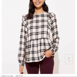 Women’s Loft Plaid Ruffle Blouse Size XL
